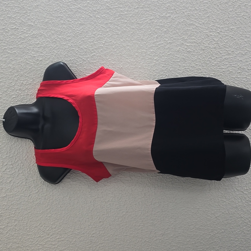 Papaya Red Black Tan Sleeveless Blouse
